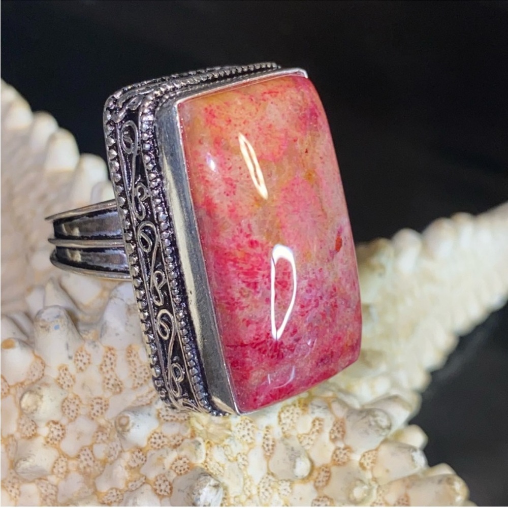 Genuine Raspberry Agate Handcrafted 925 Sterling Statement Ring